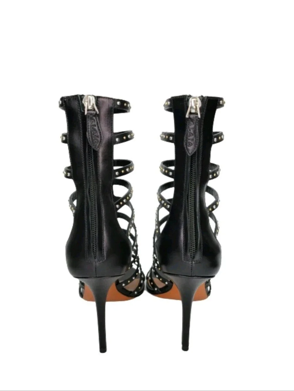 ALAÏA Studded Caged Leather T-Strap Gladiator Pumps